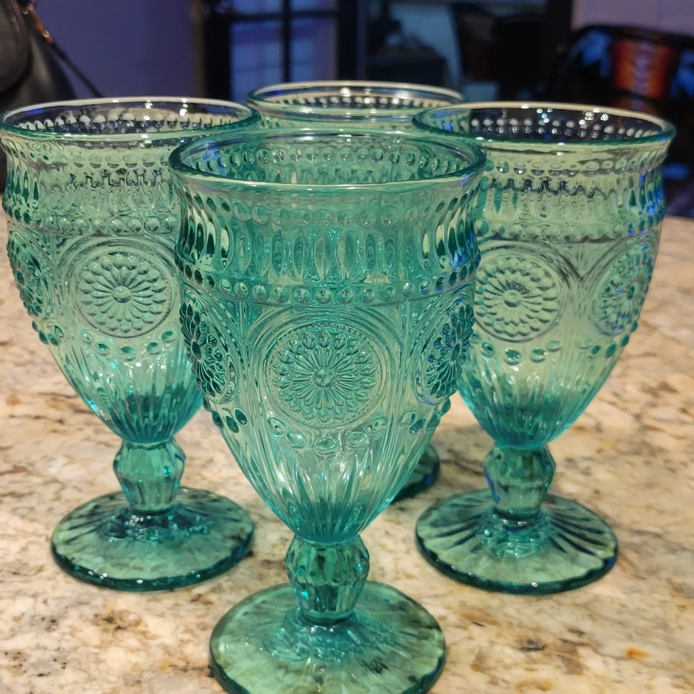 Set of 4 (Turquoise) Pioneer Woman Goblets